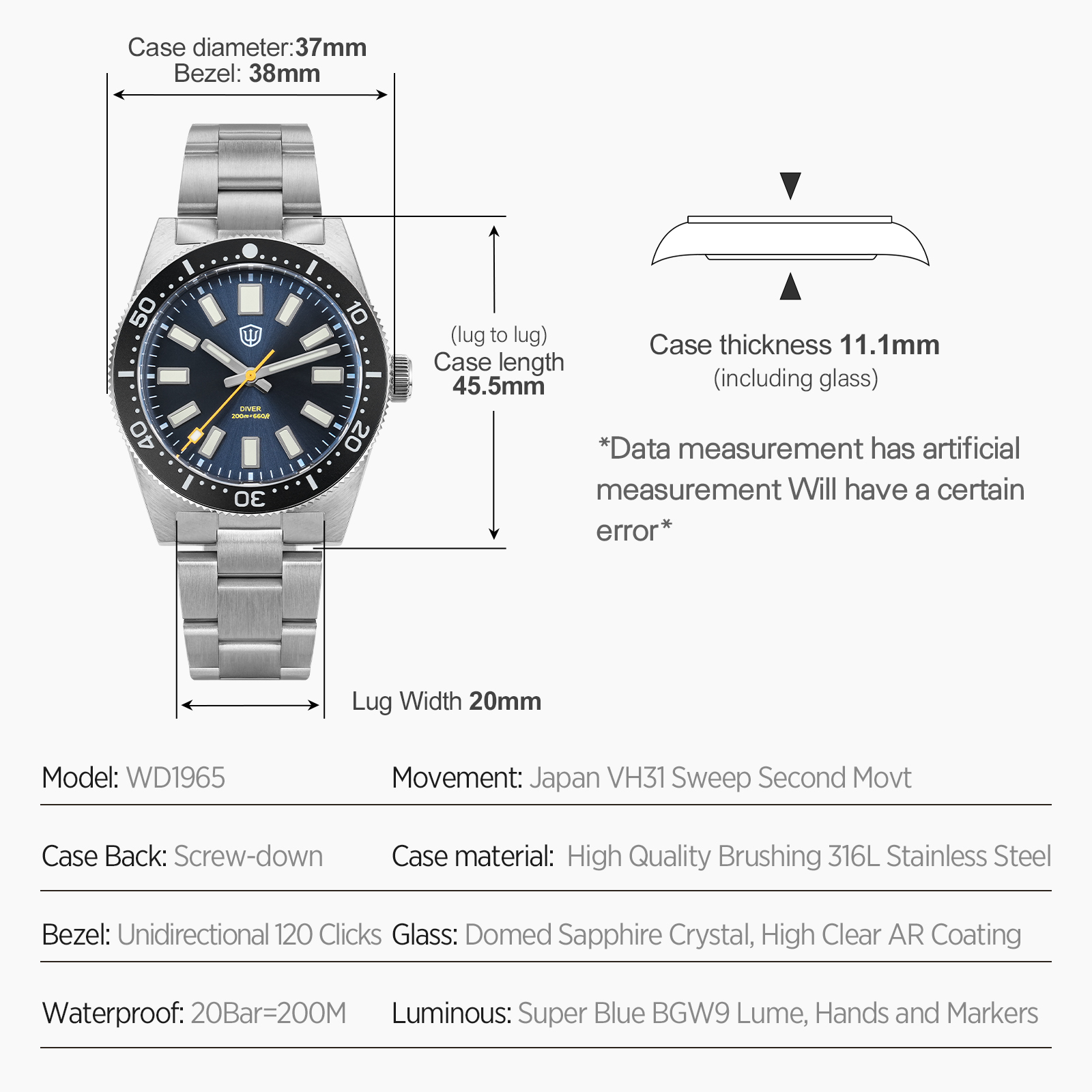 Reloj Watchdives WD1965 V2 par - Luxury Watch Safe reseña y precio